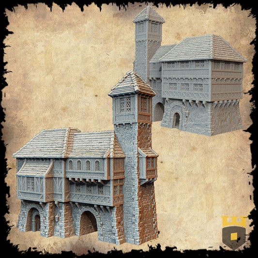 Medieval Barracks and Guardhouse Model, Multi-Level Fortress for Tabletop RPGs and Historical Wargames, Intricate Wood and Stone Design