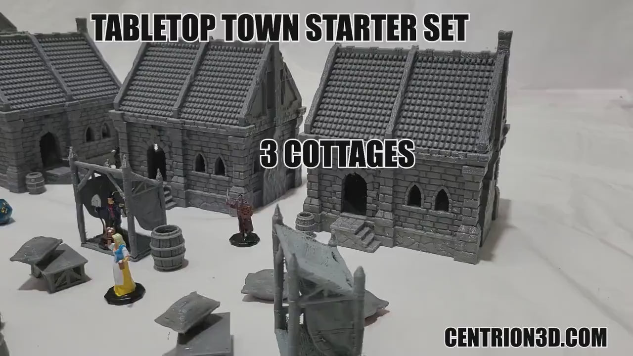 Tabletop Town Set, 32mm scale, 10 Buildings Market Playable interior, Starter Set