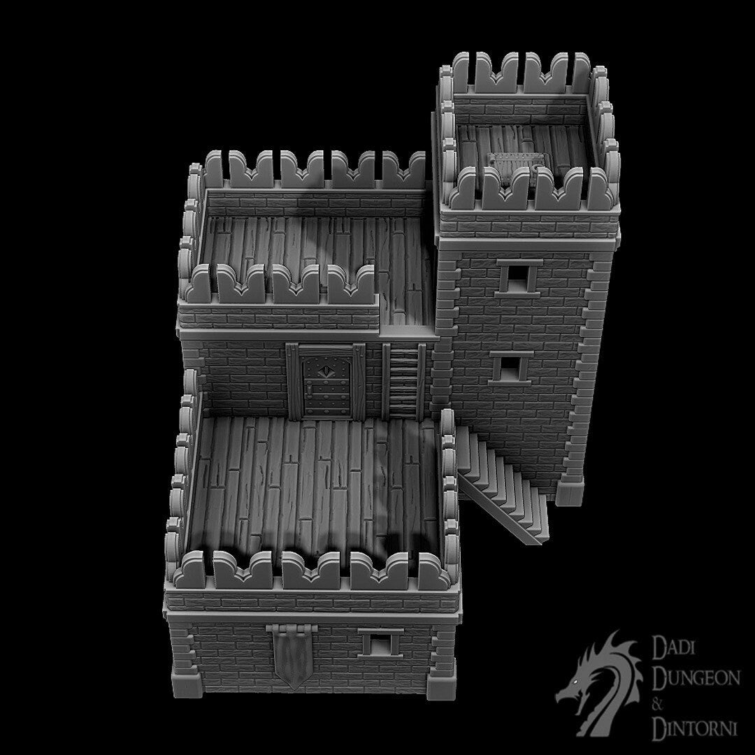 Barracks Set, Terrain, Warhammer, Dungeons and Dragons, 28mm Terrain, Mid City Barracks, Fort, Tower Fort, Defense, Training Center, Training, Scatter, Tabletop