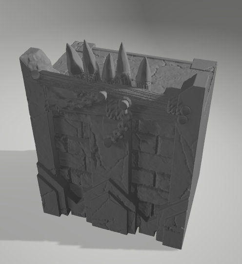 Dark realms, Warhammer, 28mm terrain, warhammer terrain, entry gate, Tabletop Terrain, Dungeons and Dragons, Fort, Defense, gift, Walls, Wall Ends, Orc Walls, Orc Ruins, Ruins, Castle, War, Ruin, Goblins, orcs, monsters, Orc terrain